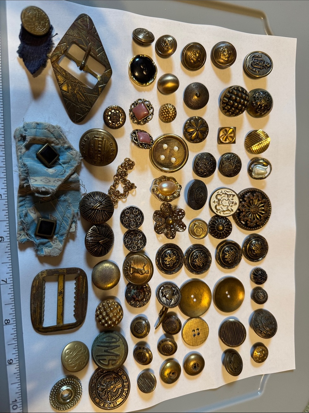 Vintage Brass Button & Accessory Lot - Gold Tone